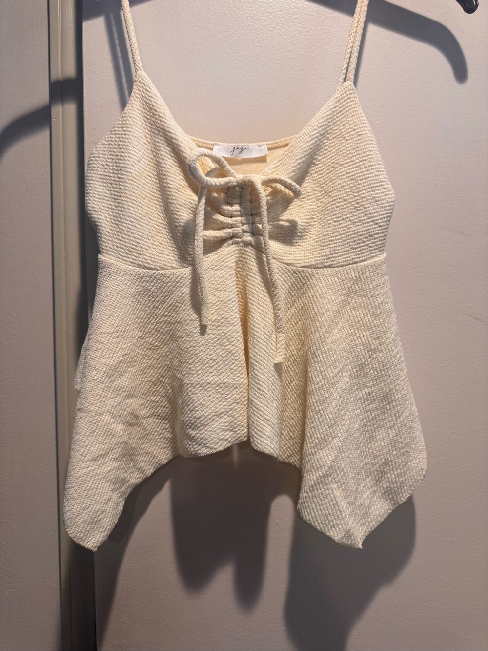 gaze Cream Knit Lace-Up Top
